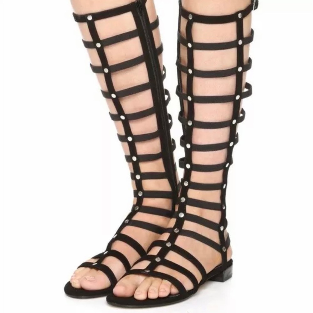 Stuart Weizmann Black Gladiator Knee High Sandals